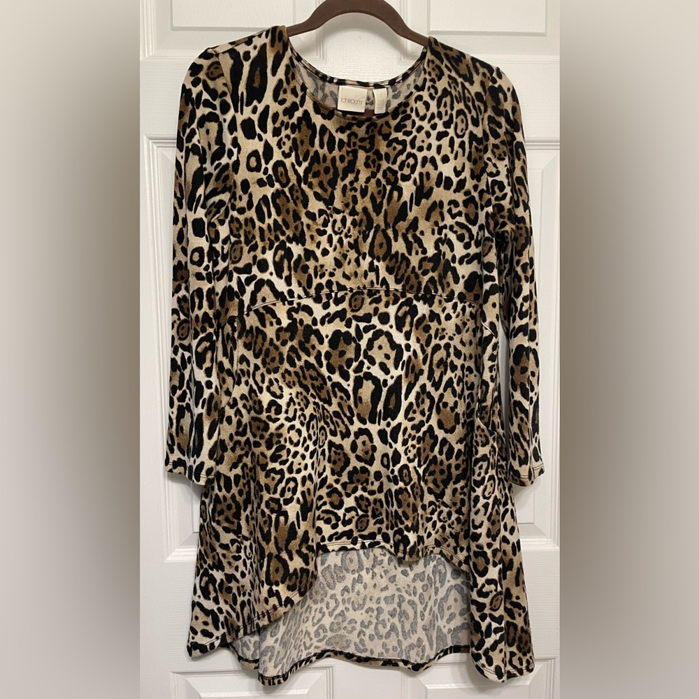 Sz 1 CHICO'S Leopard High Low Tunic Top